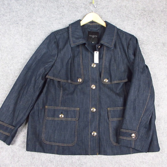 Talbots Jackets & Blazers - Talbots Refined Denim Short Trench Coat Womens 2X Blue Dark Wash Button Up NWT